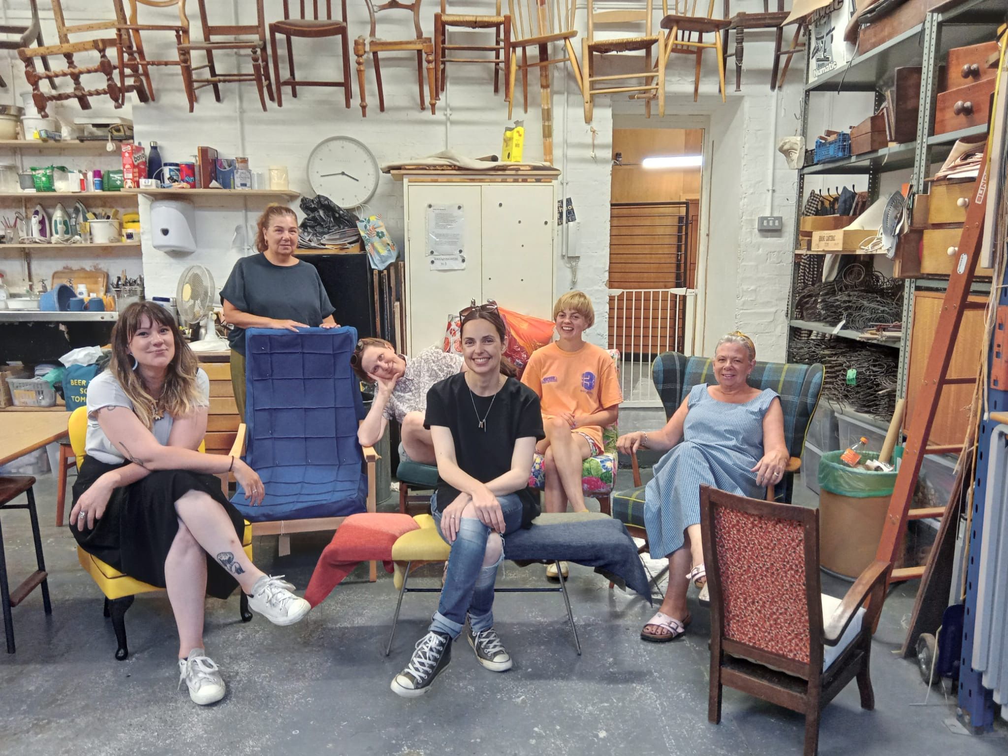 Students of modern upholstery and their (nearly) finished projects 👏
 
Come and spend five weeks with us on Mondays reupholstering a post-war chair. We provide all tools and structural materials and you just have to bring your chair and some stunning top cover fabric. 

Modern Project Upholstery Five Week Daytime Class | Term starts on 30 September. Find the details and register your place on our website #linkinbio 
.
.
.
.
.
#schoolofstuff #modernupholstery #upholsterytraining #londoncourses #eastlondon #upholstery